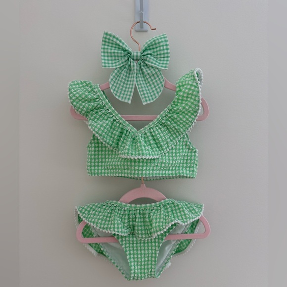 Janie and Jack Other - Janie and Jack Mint Green Gingham Ruffle Two-Piece Swimsuit With Matching bow 5T